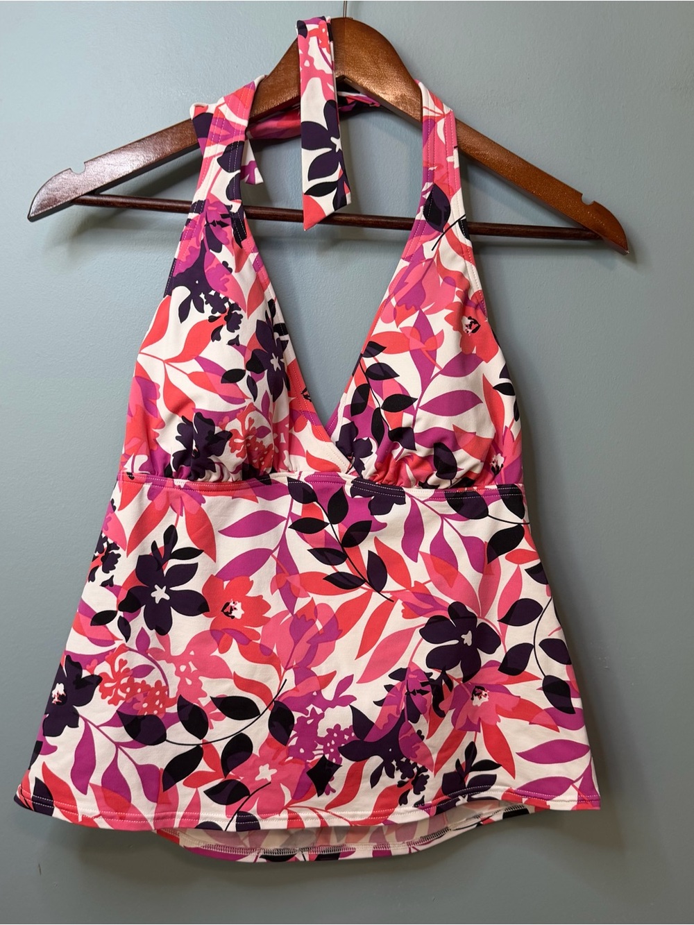 Lands' End Women's Size 10 Pink Floral Halter Tankini Top